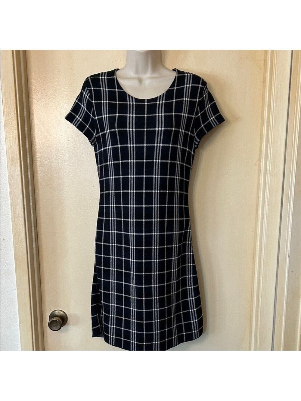 Theory Navy Black and White Branteen Windowpane Mini Dress size S